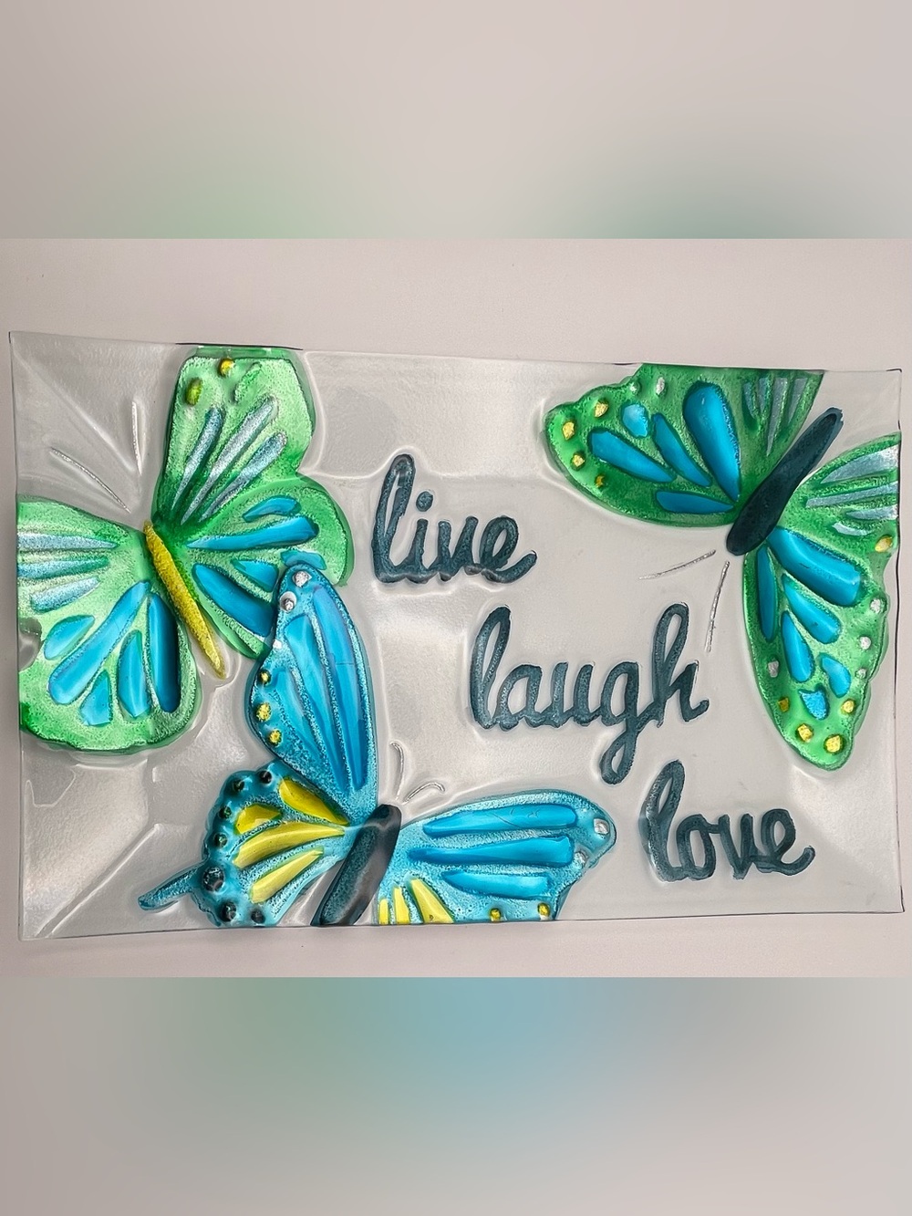 Sonoma Life + Style Fused Glass Butterfly Platter “Live Laugh Love” Decor